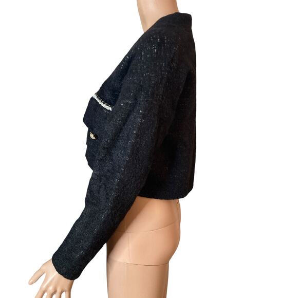 Vintage Cropped Jacket Wool Blend Womens Small Pearlescent Buttons - Picture 8 of 10